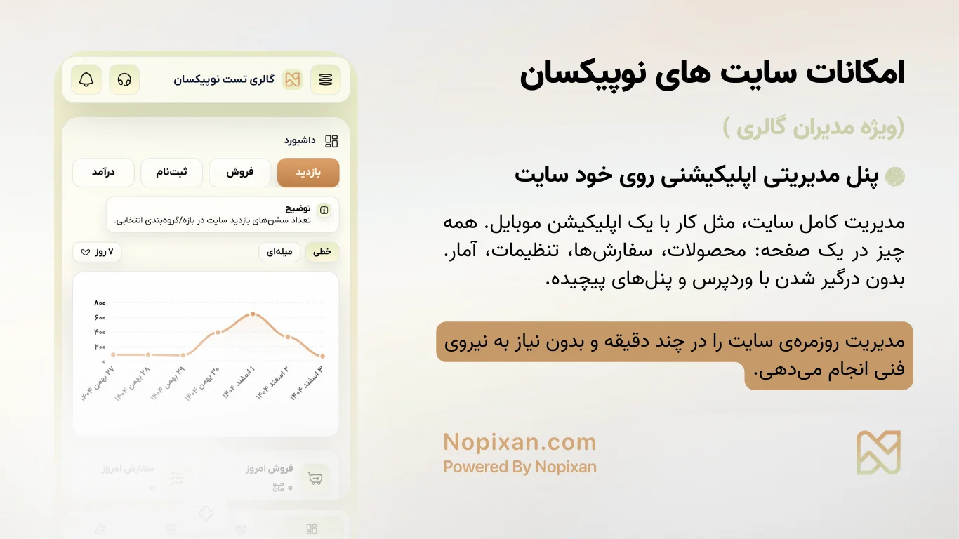پنل مدیریتی اپلیکیشنی روی خود سایت